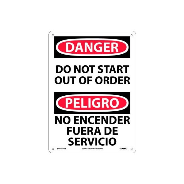 Bilingual Plastic Sign - Danger Do Not Start Out Of Order